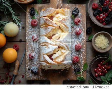 Swiss roll on the kitchen table 112983236