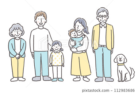Illustration of a happy three generation family 112983686