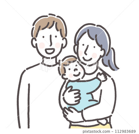 一對年輕夫婦抱著嬰兒的插圖 112983689