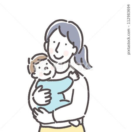 Illustration of a young mother holding a baby 112983694