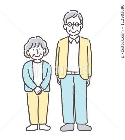 Illustration of a senior couple cuddling with a smile 112983696