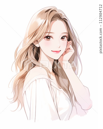 Illustration of a beautiful long-haired older sister in a watercolor style "AI-generated image" 112984712