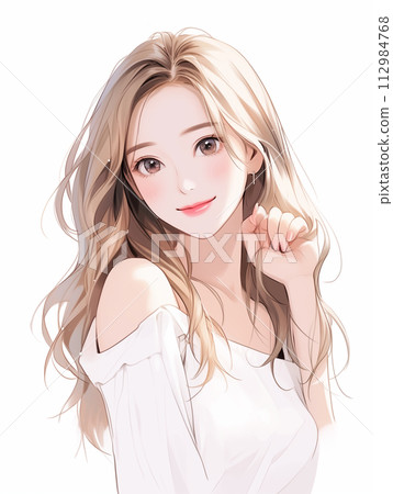 水彩風格的美麗長髮姐姐的插圖“AI生成圖像” 112984768