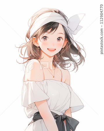 水彩風格的美麗波波頭姐姐的插圖“AI生成圖像” 112984770