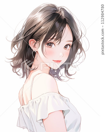 水彩風格的美麗波波頭姐姐的插圖“AI生成圖像” 水彩風格的美麗波波頭姐姐的插圖“AI生成圖像” 112984780