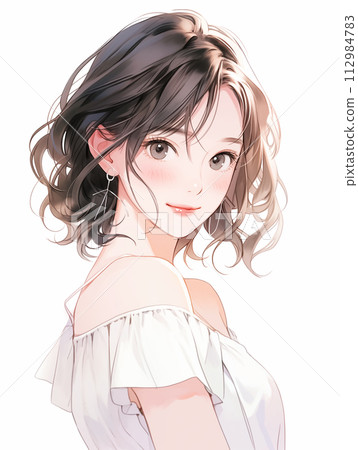 Illustration of a beautiful bob-haired older sister in watercolor style "AI-generated image" 112984783
