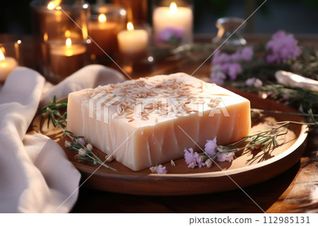 Handmade soap bars with herbs and natural additives 112985131