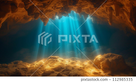 Light shining into the ocean floor AI generated image 112985335
