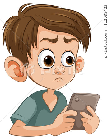 Boy with Smartphone Looking Confused 112985423