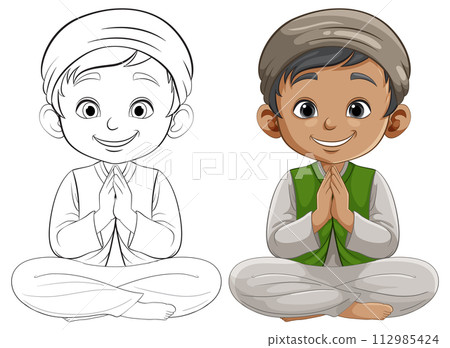 Boy in Traditional Attire Greeting Boy in Traditional Attire Greeting 112985424