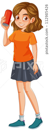 Happy Girl Holding a Red Cup Happy Girl Holding a Red Cup 112985426