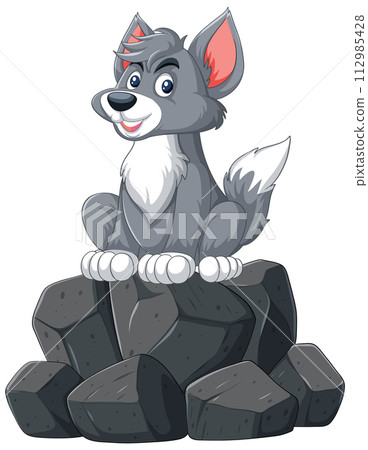 Cheerful Cartoon Dog on Rocks Cheerful Cartoon Dog on Rocks 112985428