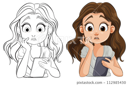 Pensive Girl with Book Vector Illustration Pensive Girl with Book Vector Illustration 112985430