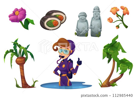 Jeju island symbols set isolated on white Jeju island symbols set isolated on white 112985440