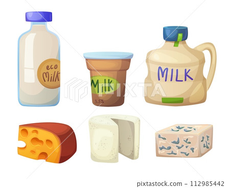 Dairy products set isolated on white background Dairy products set isolated on white background 112985442