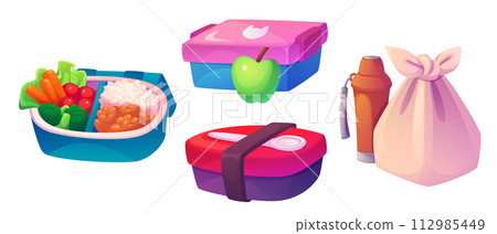 School lunchbox and bag with dinner. 112985449