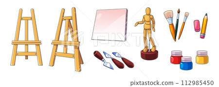 Art tools and supplies collection for artist 112985450