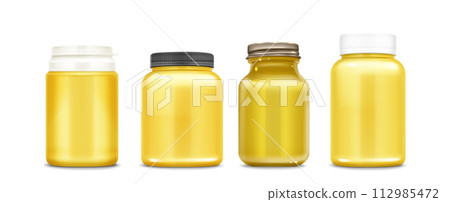 Pill bottles 3D set isolated on white background 112985472