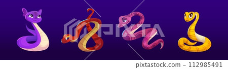 Cute and funny cartoon snake character vector Cute and funny cartoon snake character vector 112985491