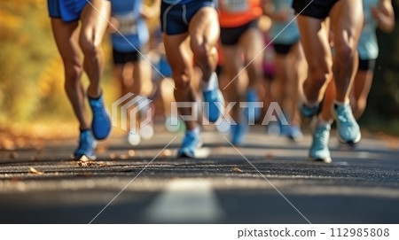 athletes running marathon legs close up 112985808