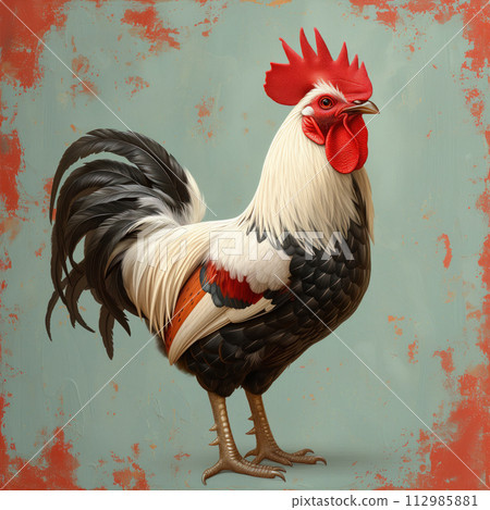 colorful bird rooster in rural style 112985881