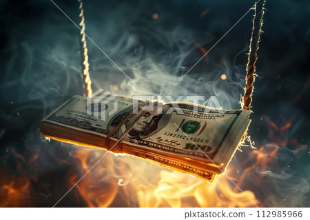 AI-generated content. Burning money hanging by a thread AI-generated content. Burning money hanging by a thread 112985966
