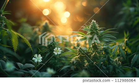 growing green cannabis closeup background 112986064