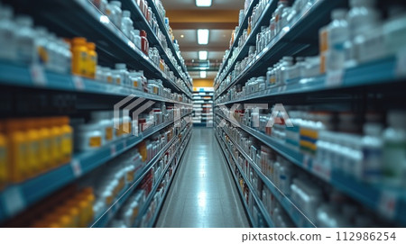 shelves with a variety of medications 112986254