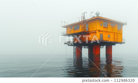 old oil drilling platform at sea 112986320