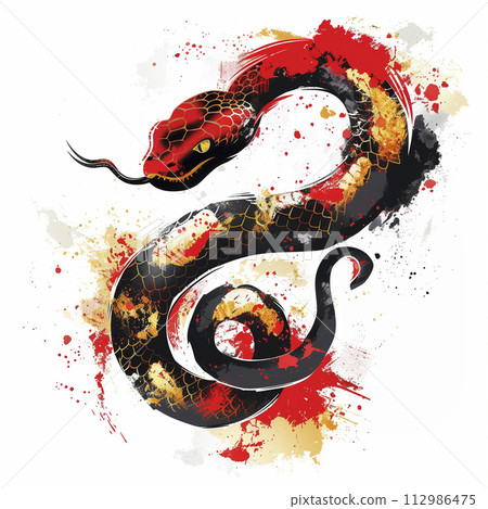 Color illustration of a snake's brush strokes "AI generated image" 112986475