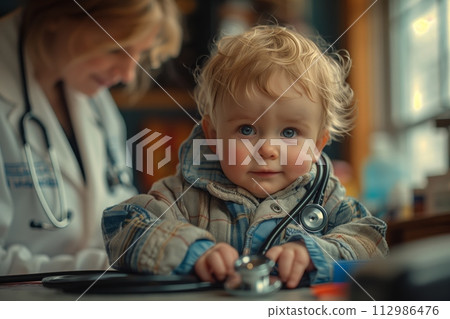 AI-generated content. Smiling baby with healthcare professional AI-generated content. Smiling baby with healthcare professional 112986476