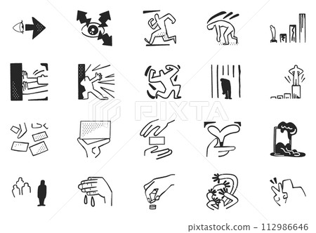 An illustration material set of icons representing feelings such as joy and disappointment when standing at a crossroads in life such as job hunting, taking entrance exams, changing jobs, etc. An illustration material set of icons representing feelings such as joy and disappointment when standing at a crossroads in life such as job hunting, taking entrance exams, changing jobs, etc. 112986646