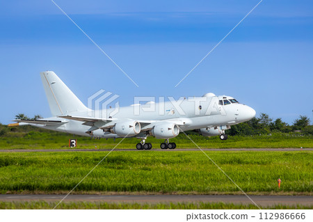 Maritime Self-Defense Force P-1 four-engine turbofan anti-submarine patrol aircraft taking off 112986666