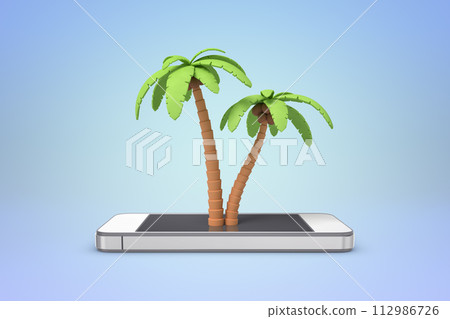 Smartphone screen displaying 3D palm trees visual 112986726
