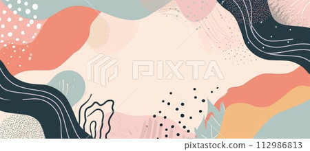AI-generated content. Pastel background with minimal abstract organic shapes composition in trendy style AI-generated content. Pastel background with minimal abstract organic shapes composition in trendy style 112986813