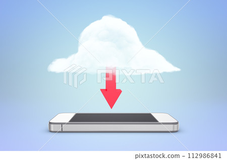 Cloud downloading arrow to smartphone concept 112986841