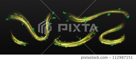Golden dust waves with leaves vector illustration set Golden dust waves with leaves vector illustration set 112987151