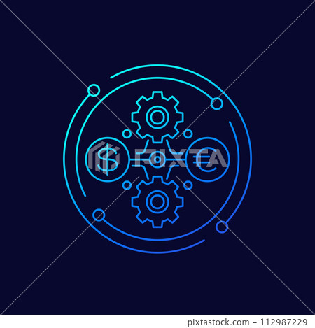 dollar to euro exchange icon with gears, linear 112987229