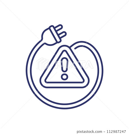 electric plug and warning alert line icon electric plug and warning alert line icon 112987247