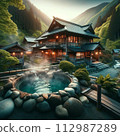 幽靜的溫泉旅館的露天浴池 112987289