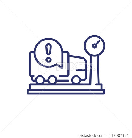 truck weight line icon with warning sign 112987325