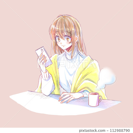 Woman looking at smartphone, winter, smiling 112988790