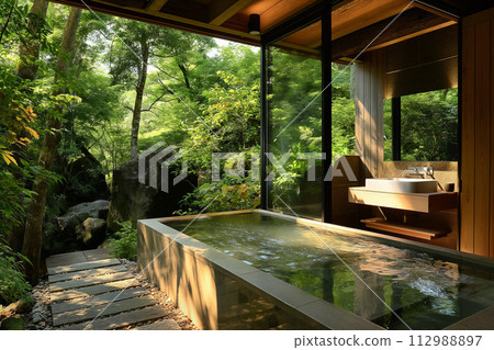 An open-air bath with beautiful greenery 112988897