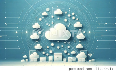 透過使用簡單雲端圖示的設計來說明雲端運算中的資料共享 112988914