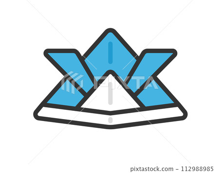 Illustration of a light blue helmet icon (line drawing color) made with origami 112988985