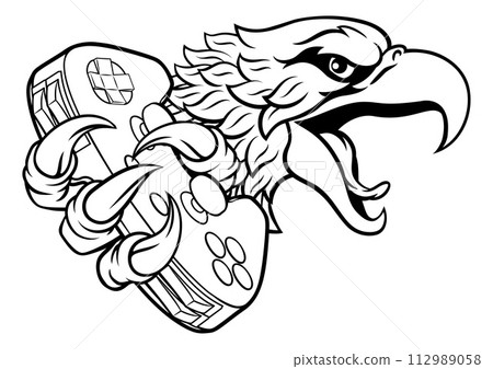 Eagle Hawk Gamer Video Game Cartoon Mascot Eagle Hawk Gamer Video Game Cartoon Mascot 112989058