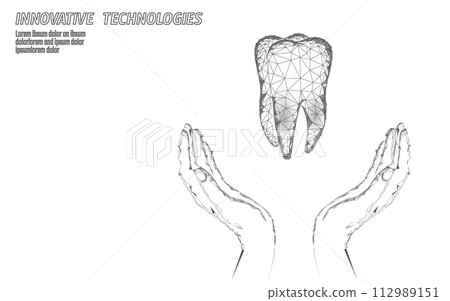 Medical healthy human tooth 3d. Medicine model low poly. Doctor online concept. Medical consultation app. Web healthcare dentist stomatologist modern technology vector illustration Medical healthy human tooth 3d. Medicine model low poly. Doctor online concept. Medical consultation app. Web healthcare dentist stomatologist modern technology vector illustration 112989151
