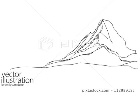 One continuous line mountain symbol. Simple linear drawing sketch. Travel winter sports concept background. Vector illustration 112989155