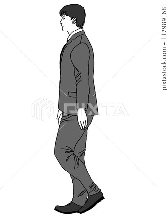 一個人邁步走路全身側身的圖解 112989168