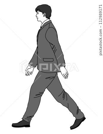 行走的男性上班族的全身輪廓插圖 行走的男性上班族的全身輪廓插圖 112989171